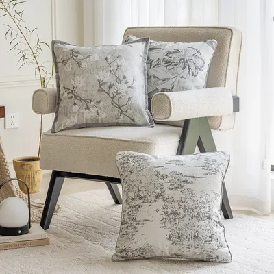 Grauer Retro-Jacquard-Kissenbezug, modisch, leicht, luxuriös, dekorative Chenille-Kissenbezüge für Image