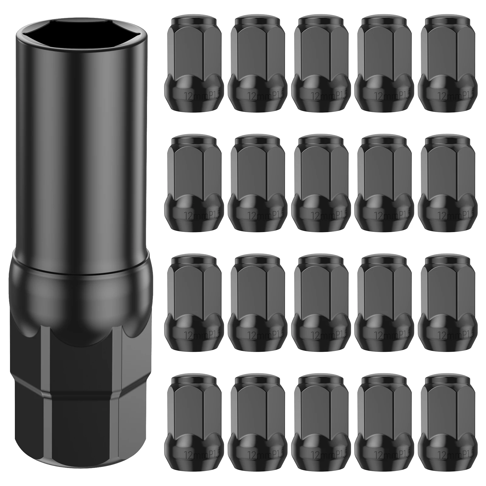 20 Stücke Auto 12mm Radmuttern Bolzenabdeckung Stahl Schwarz Gewinde Radmuttern Reifennabe Reifenschraube Schutzkappe mit 1 Buchse Image