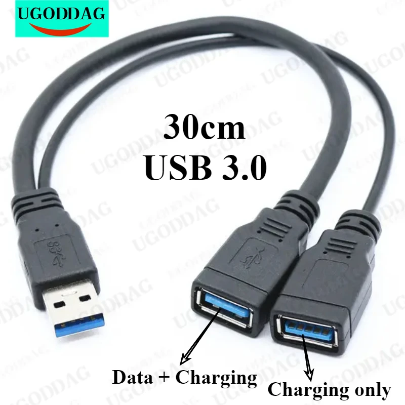 1 PCS USB 3,0 A 1 Stecker Auf 2 Dual USB Buchse Daten Hub Power Adapter Y Splitter USB lade Power Kabel Verlängerung Kabel Neue Image
