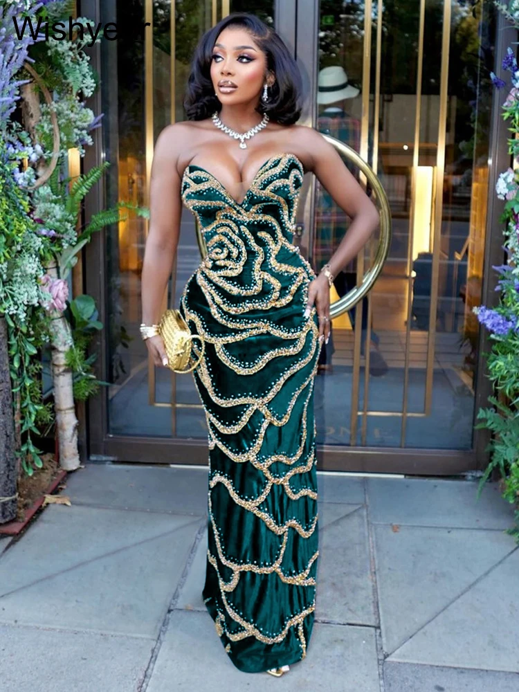 Neue Luxus Elegante Hochzeit Abend Gäste Pailletten Liebsten Grün Langes Kleid Frauen Sexy Ärmellose Geburtstag Party Prom Clubwear