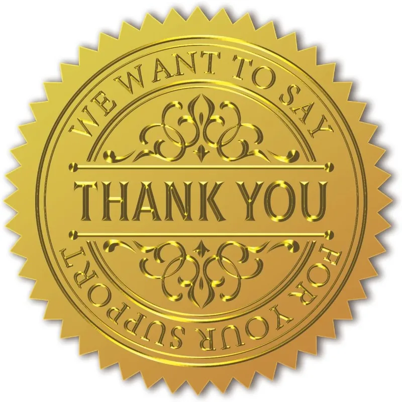 25 Blatt 100 Stück Dankesgoldfolie Zertifikatsiegel Folie geprägte Aufkleber selbstklebende Goldfolie geprägte Zertifikatsiegel Image