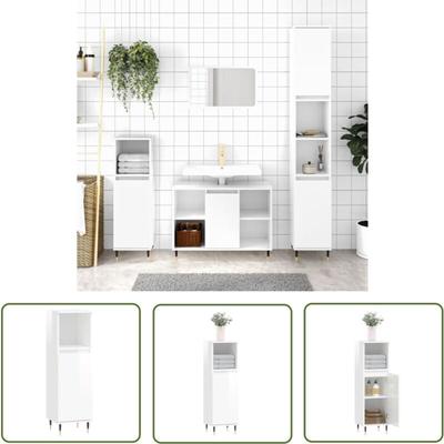 Jinlefu - The Living Store Badschrank Hochglanz-Weiß 30x30x100 cm Holzwerkstoff - Badeschrank Image