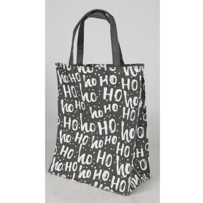 12 Stück Jute-Taschen 25x20x10cm 'hohoho' grau / weiß Weihnachten Geschenktüte