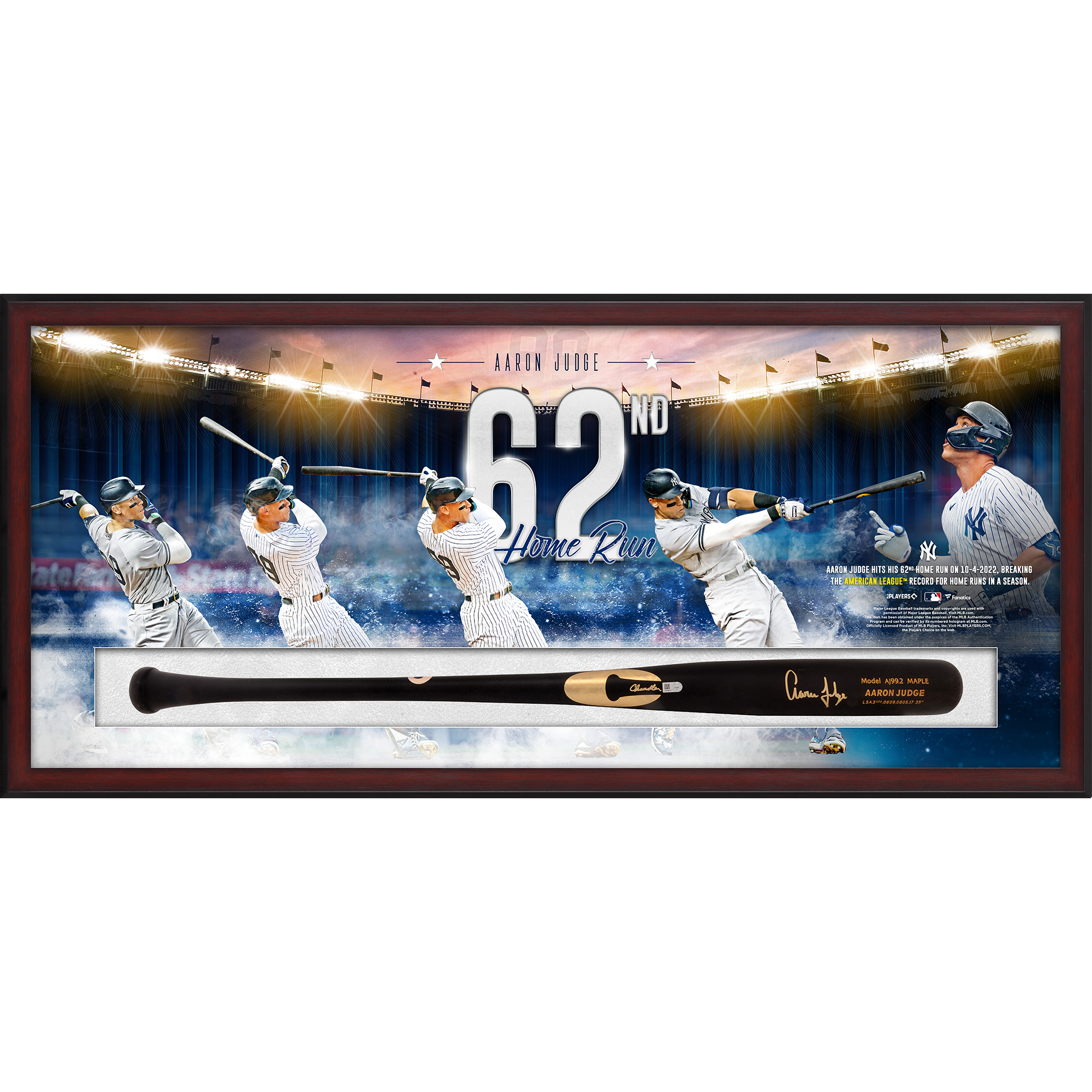 Fanatics Authentic Aaron Judge New York Yankees American League Home Run Record Shadowbox-Collage mit signiertem Chandler-Spielmodell-Schläger Image