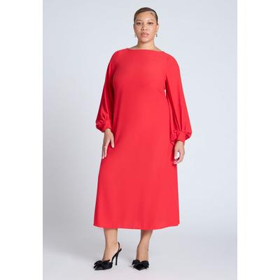 Plus Size Women's Puff Sleeve Open Back Midi Dress by ELOQUII in Patrol Red (Size 18)