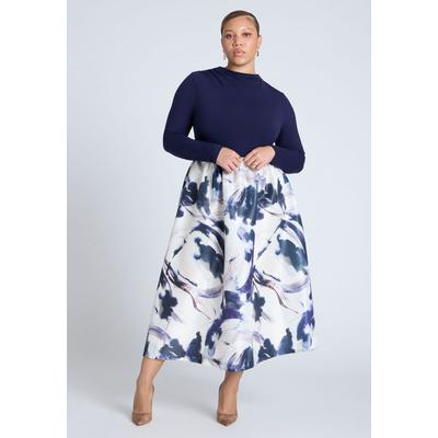 Plus Size Women's Midi Full Circle Skirt by ELOQUII in Ink Print (Size 22)