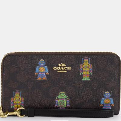 Coach Bags | Coach Cosmic Coach Long Zip Around Wallet In Signature Canvas With Robot Print | Color: Black/Brown | Size: Length: 7.5" Height: 4.0" Width: 1.0"