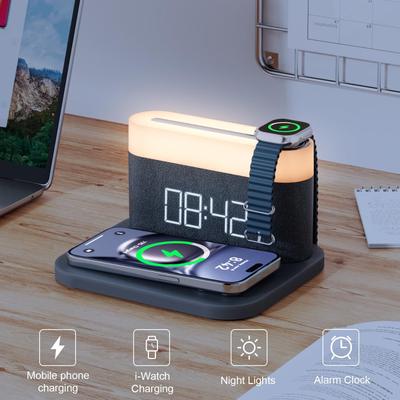 TEMU Alarm Clock With Mobile Phone Watch Wireless Charging 15w Bedside Lamp, 3 Colors Nightlight, Sleep Timer For Bedroom, Bedside, Desk