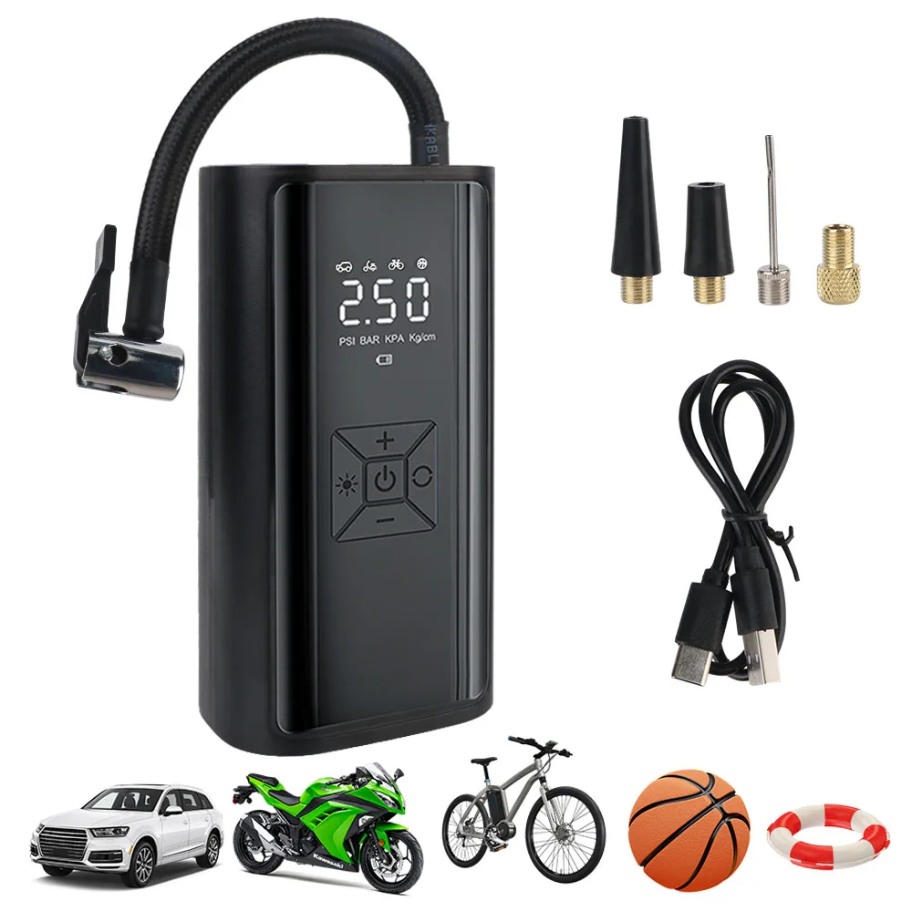 Pompe à Air numérique avec lumière LED, gonfleur de pneus sans fil, compresseur d'air, manomètre de pression des pneus Portable, affichage LCD 150PSI 120W