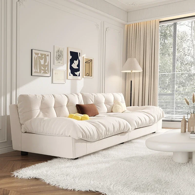 Helles, luxuriöses, cremefarbenes Wolken-Wohnzimmer-Schlafsofa, XXL, minimalistische Weihnachtscouch, gerades Komfort-Sofa, Inflavel-Schlafzimmermöbel Image