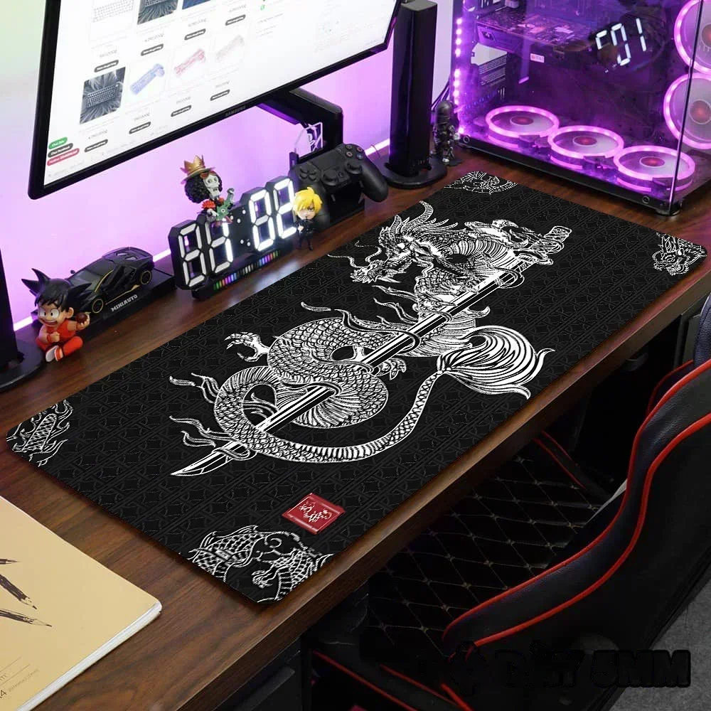 Japan Dragon Großes Gaming-Mauspad, XXL-Tastatur, Gamer-Mauspad, Geschwindigkeit, rutschfeste Basis, Schreibtischunterlage, Anime, 900 x 400, Gummi-Tischmatten Image
