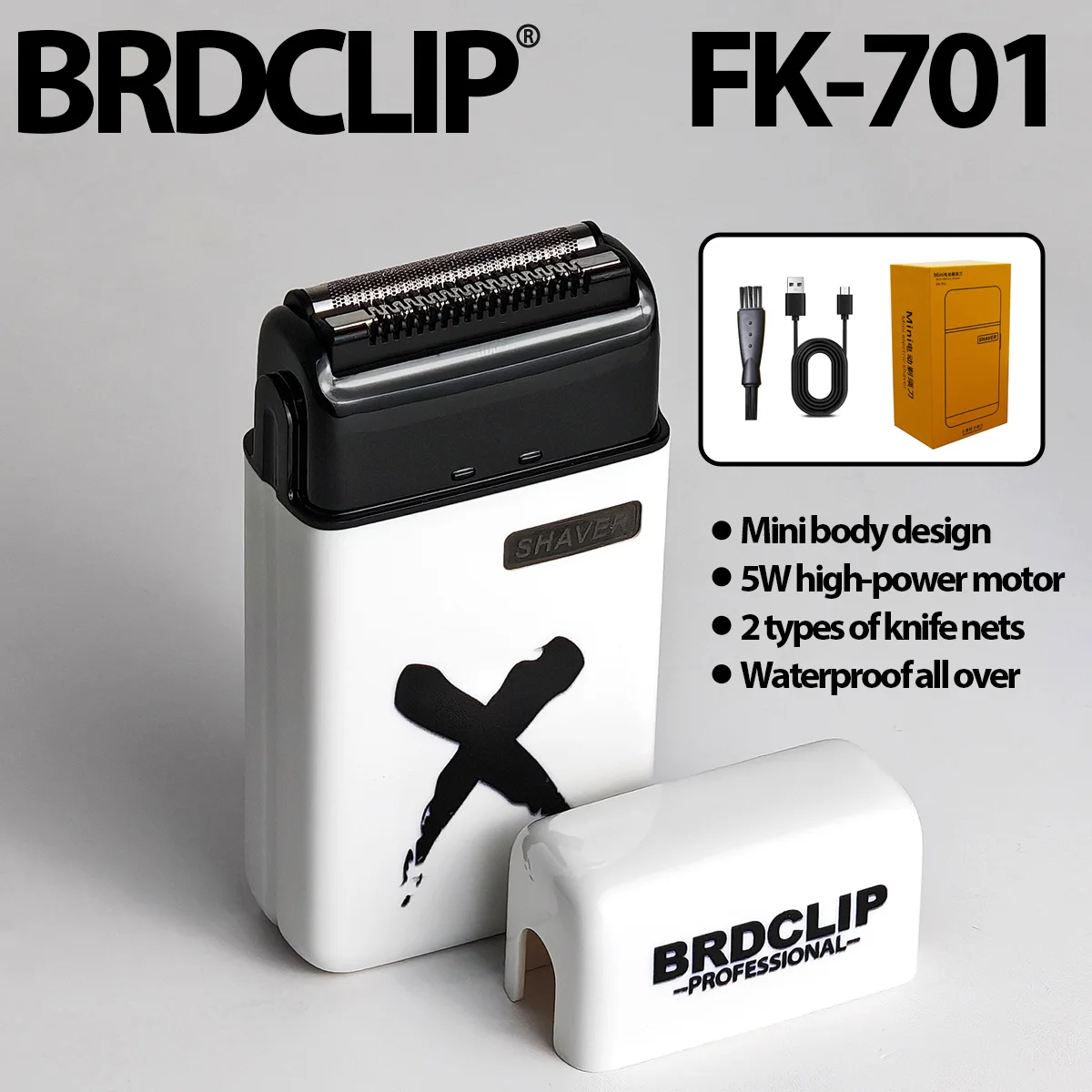 Professioneller Elektrorasierer BRDCLIP FK-701 Bartschneider, Mini-Haarschneider für Männer, hin- und hergehendes Doppelklingennetz, 7000 U/min Image