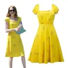Film La La Land Mia Cosplay Kostüm Halloween Karneval Party Gelbes Kleid Damen Sommer Ärmelloser Rock