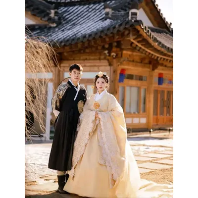 Yanji Hanfu Reisefotografie Paar Hochzeitskleid Koreanischer alter Stil Ethnische Spitze Hanbok Kostüm Image