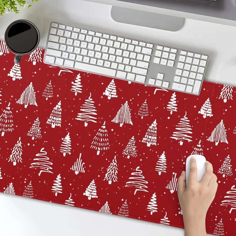 Rote Weihnachten Mauspad Baum Weihnachten Urlaub Winter Schreibtisch matte Gummi basis genähte Kante große Mauspad für Gaming Laptop Desktop Image