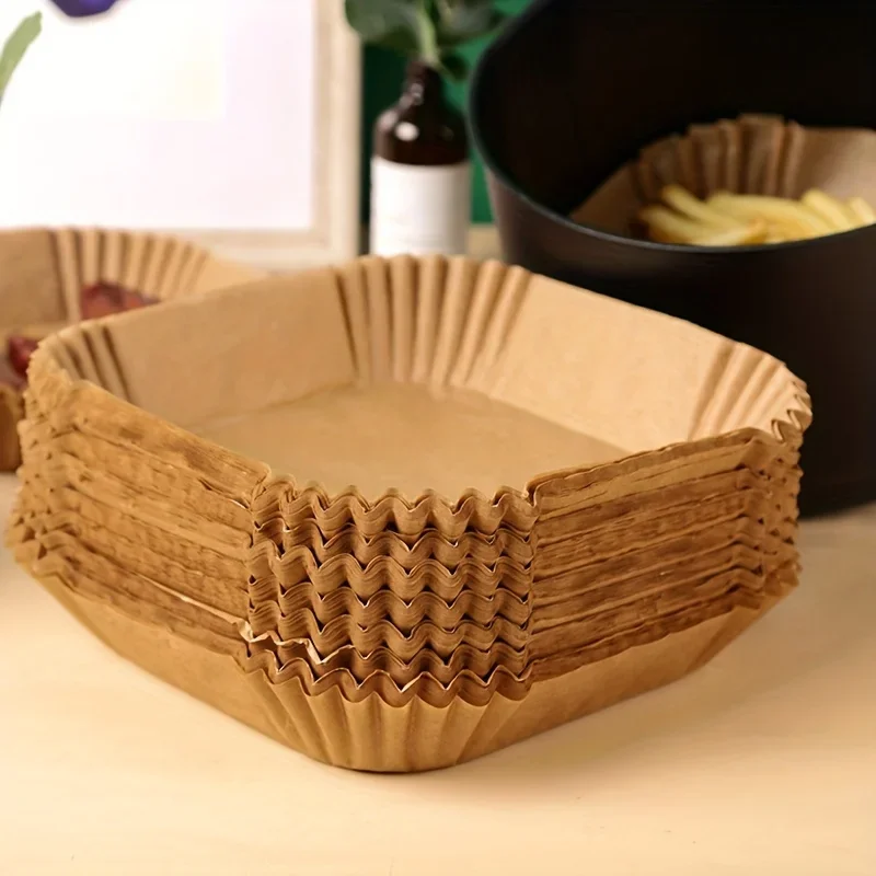 50/100 Stück quadratische Silikon-Ölpapier-Mini-Luftfritteuse-Einsätze, geeignet für die meisten Luftfritteusen, antihaftbeschichtete Luftfritteusen Image