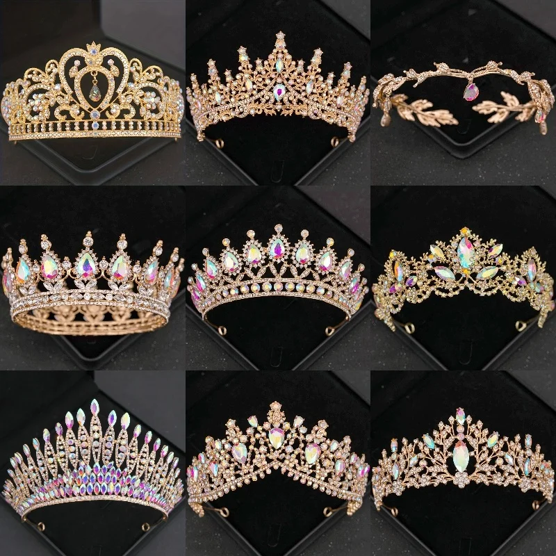 Gold ab Kristall Diademe und Kronen Strass Abschluss ball Diadem Krone für Frauen Braut Hochzeit Haarschmuck Schmuck Krone Tiara Image
