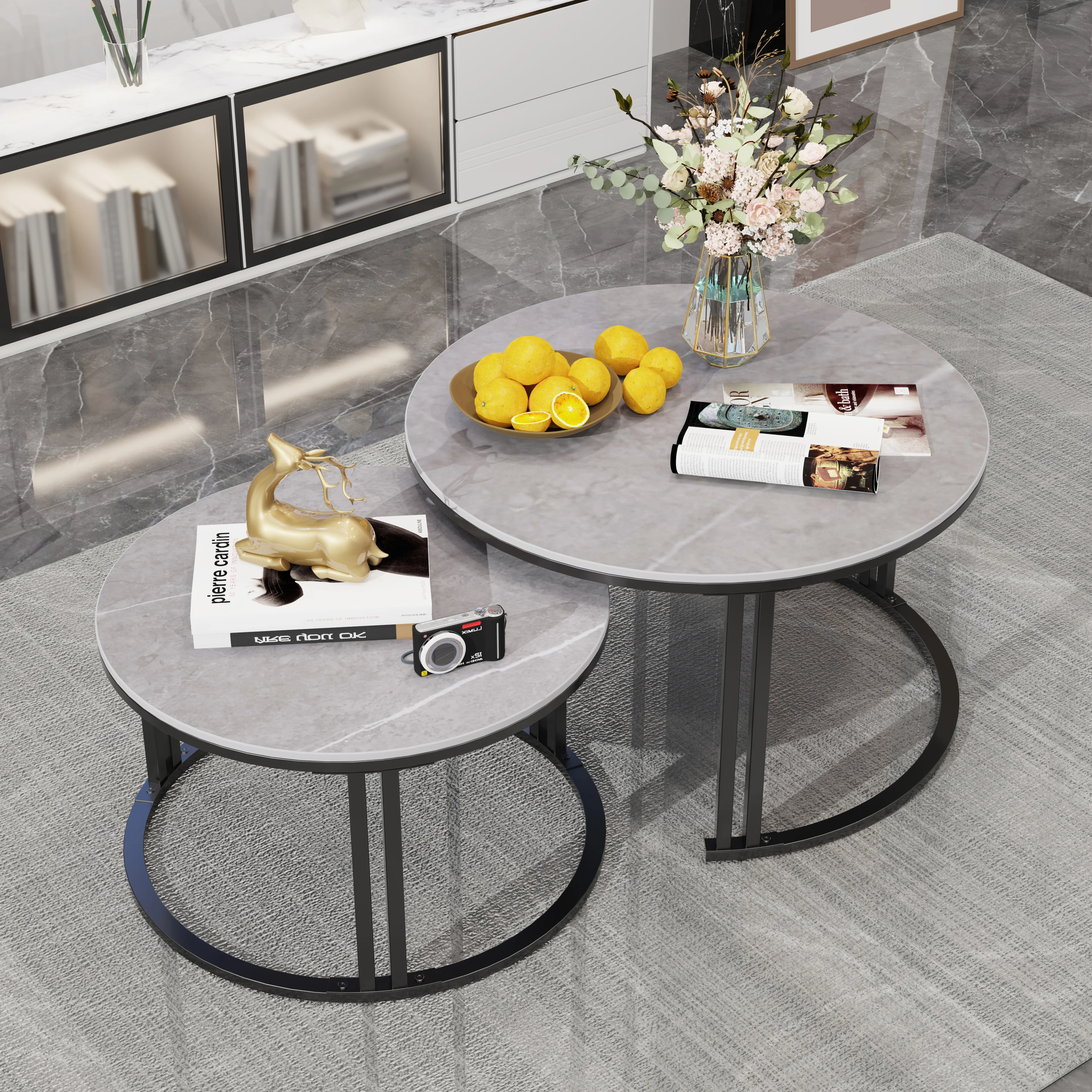 Kreis Nesting Couch tisch 2er-Set, moderner, schicker, runder, versch achtel ter Couch tisch in der Mitte mit gestapeltem Sofa-Beistell tisch