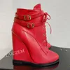 ZHIMA Damen-Stiefeletten mit Keilabsatz, seitlicher Reißverschluss, Super-High-Heels, runde Zehen, handgefertigt, kurze Stiefel, Damenschuhe, große Größe 41, 42, 45, 52