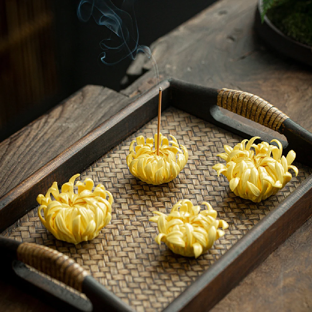 Handgemachte gelbe Chrysantheme Duft Stick Halter, chinesische Teezeremonie kreative Dekoration kleinen Duft Sitz brett Image