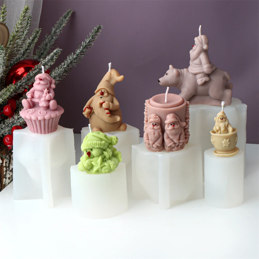 Süße Weihnachtsmann Silikon Kerzenform 3D Weihnachten Schneemann Duftkerze Herstellung Formen Gips Skulptur Weihnachten Home Decor Image