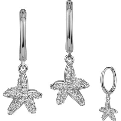 Paar Creolen FIRETTI "Schmuck Geschenk Silber 925 Ohrschmuck Ohrringe Seestern", silber (silberfarben, kristallweiß, kristallweiß), Ohrringe, Damen, Silber 925 (Sterlingsilber), Made in Germany - mit Zirkonia (synth.) Image