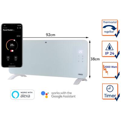 Smarte Konvektor Heizung wifi, Glaskörper 92cm breit, 2000 Watt Image