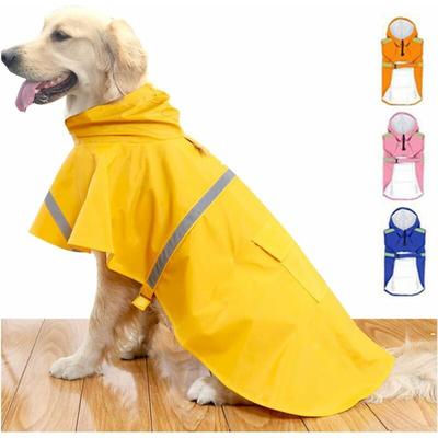 Regenponchojacke, wasserdicht, für große Hunde, mit reflektierender Streifenkapuze, Gelb, xl