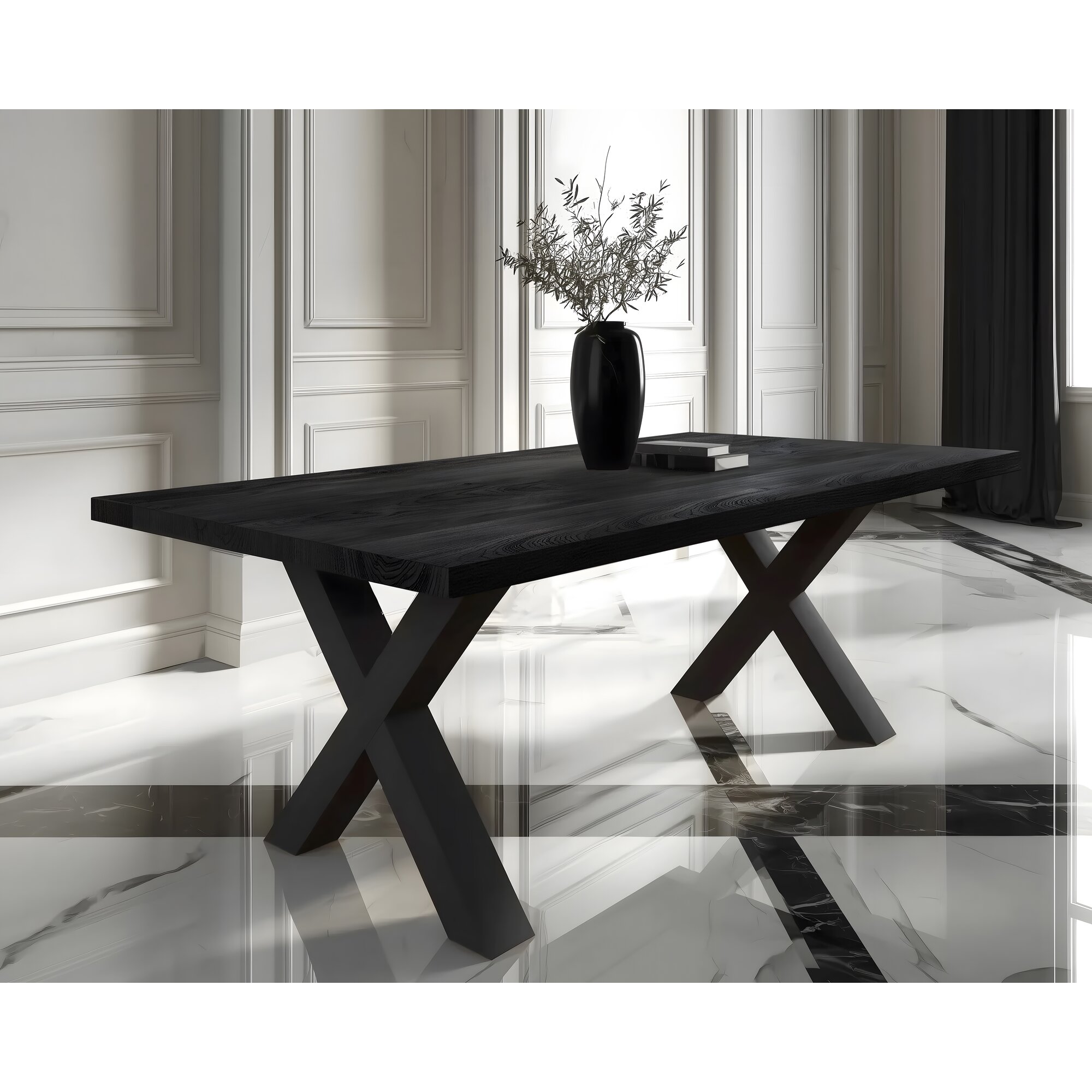 BlackWood »Table4YOU Phoenix Black Edition« Wildeiche Massivholztisch Baumkante / Wildeiche schwarz / 4 cm / 260x100 cm