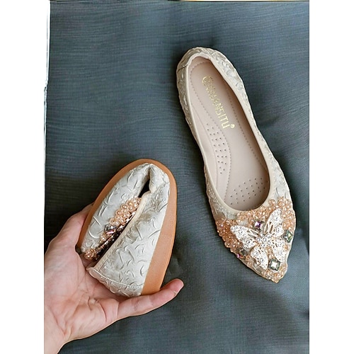 Elegante, flache Brautschuhe für die Mutter, perfekt zum Hineinschlüpfen für Trauung und Empfang, mit verzierter Mandelspitze, elfenbeinfarben Image