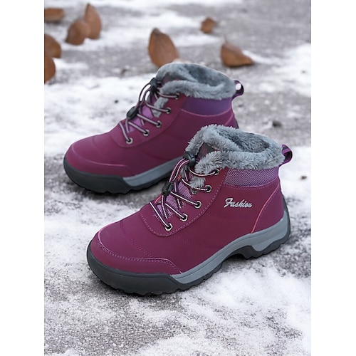 wasserdichte Winterwanderstiefel für Damen mit Kunstfellfutter, rutschfester Sohle und Schnürdesign – ideal für den Einsatz im Schnee und bei kaltem Wetter im Freien Image