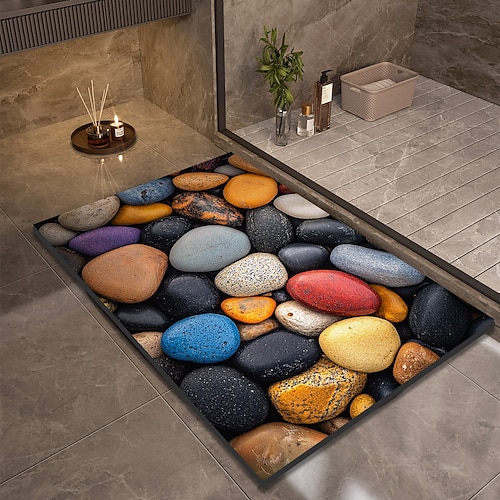 Kieselstein-Badezimmerteppich, rechteckige Fußmatte aus Polyester, super saugfähig, rutschfest, pflegeleicht, schmutzabweisende Badematte Image