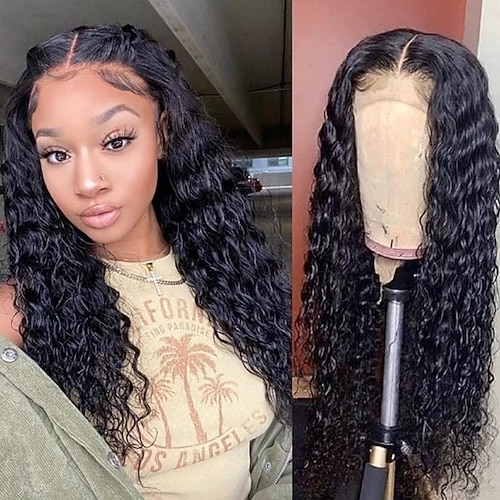 Remy Menschenhaar 13x6 Verschluss Perücke Freier Teil Brasilianisches Haar Natürlich gewellt Wasserwellen Natürlich Perücke 130% 150% 180% Haardichte mit Babyhaar 100% Jungfrau Leimlos Vorgerupft Für Image
