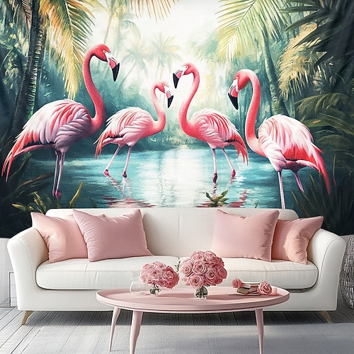 Hochzeitsdekorationen Hintergrund Fotowandbehang große Wandteppich Kunst Wanddekoration Decke Vorhang Heim Schlafzimmer Wohnzimmer Dekoration Flamingos Image