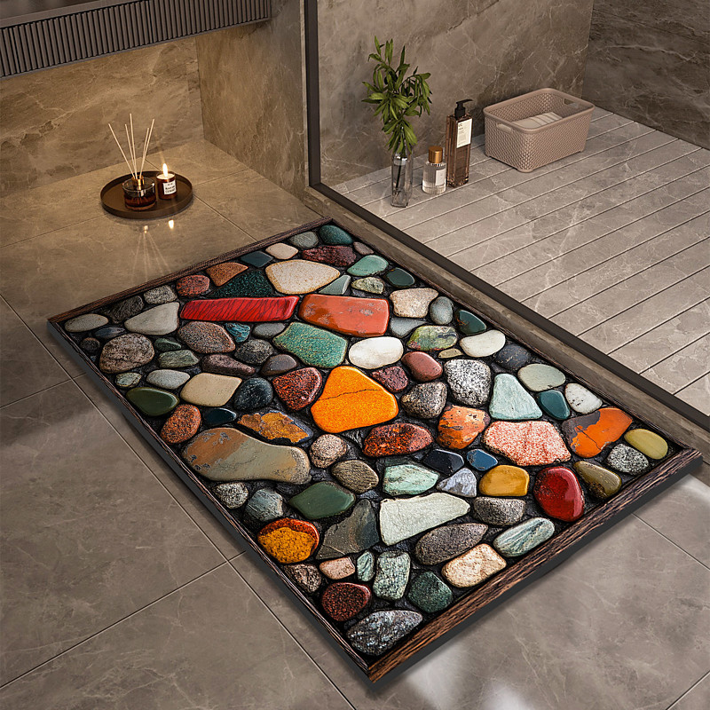 Pebble Bathroom Rug, Polyester Rectangle Door Mat, Super Absorbent, Non-Slip, Easy-to-Clean, Stain-Resistant Bath Mat