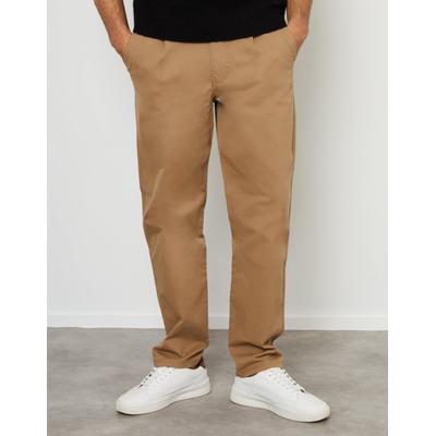 Dark Stone Straight Leg Pleated Chino Trousers