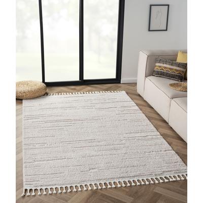 Teppich "Enya", weiß, B:140cm H:17mm L:200cm, Polyester, MYFLAIR MÖBEL & ACCESSOIRES, Teppiche, Fransenteppich, Uni Farben, Hoch-Tief Effekt, mit Fransen, besonders weich Image