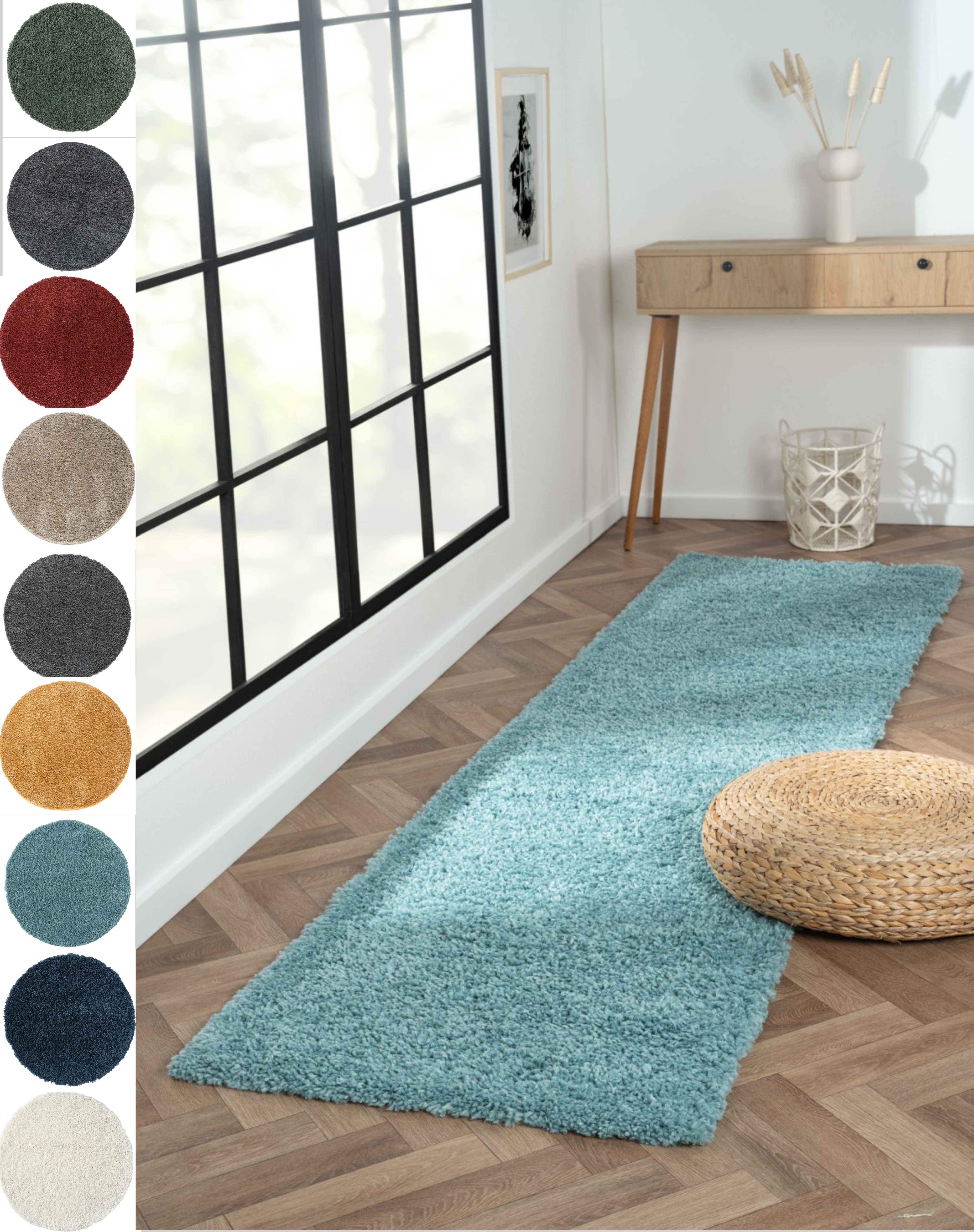 Hochflor-Läufer "My Shaggy", blau (hellblau), B:80cm H:37mm L:300cm, Polypropylen (PP), MYFLAIR MÖBEL & ACCESSOIRES, Teppiche, Shaggy, Uni Farben, leicht glänzend, Microfaser, extra flauschig Image