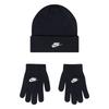 Beanie NIKE SPORTSWEAR "und Handschuhe Set NAN FUTURA BEANIE/GLOVE SET", Kinder, schwarz, Strick, Obermaterial: 100% Polyacryl. Obermaterial 2: 86% Polyacryl, 13% Polyester, 1% Elasthan, sportlich, Mützen, Größe 8-15, für Kinder