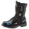 Schnürstiefel DOCKERS BY GERLI, Kinder, Gr. 34, schwarz, Lederimitat, klassisch, Schuhe, Boots mit bunten Patches