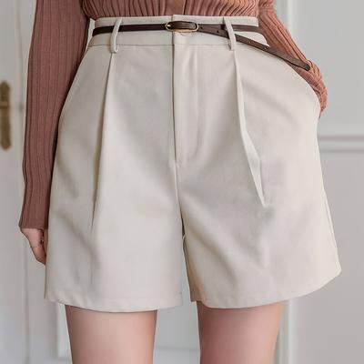 TEMU Women's High-waisted Straight Pants Shorts With Slant , Solid Color, Woven Polyester, Image