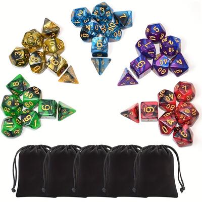 TEMU 5 X 7-die Double-colors Polyhedral Dice Sets With 5 Pouches For D& Rpg Mtg Table Board Roll Playing Games