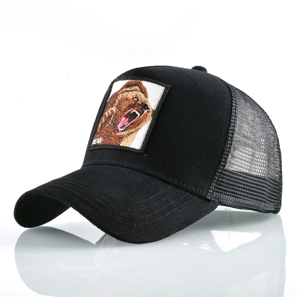 Berretto da baseball Snapback quattro stagioni da uomo moda orso ricamo cappello hip-hop da donna cappello da camionista in rete traspirante per esterni