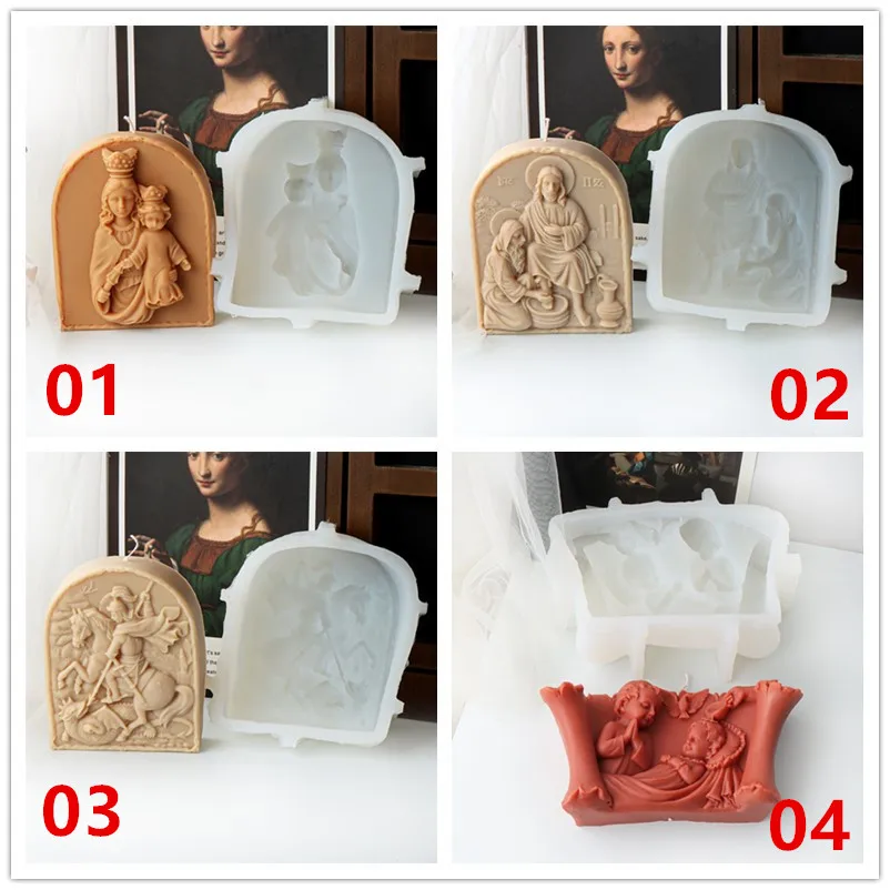 Jesus Gebet Silikon form DIY Jungfrau Mary Jesus heilige Krieger Duft Kerze Form Statue Jesus Familie Harz Gips Wohnkultur Image