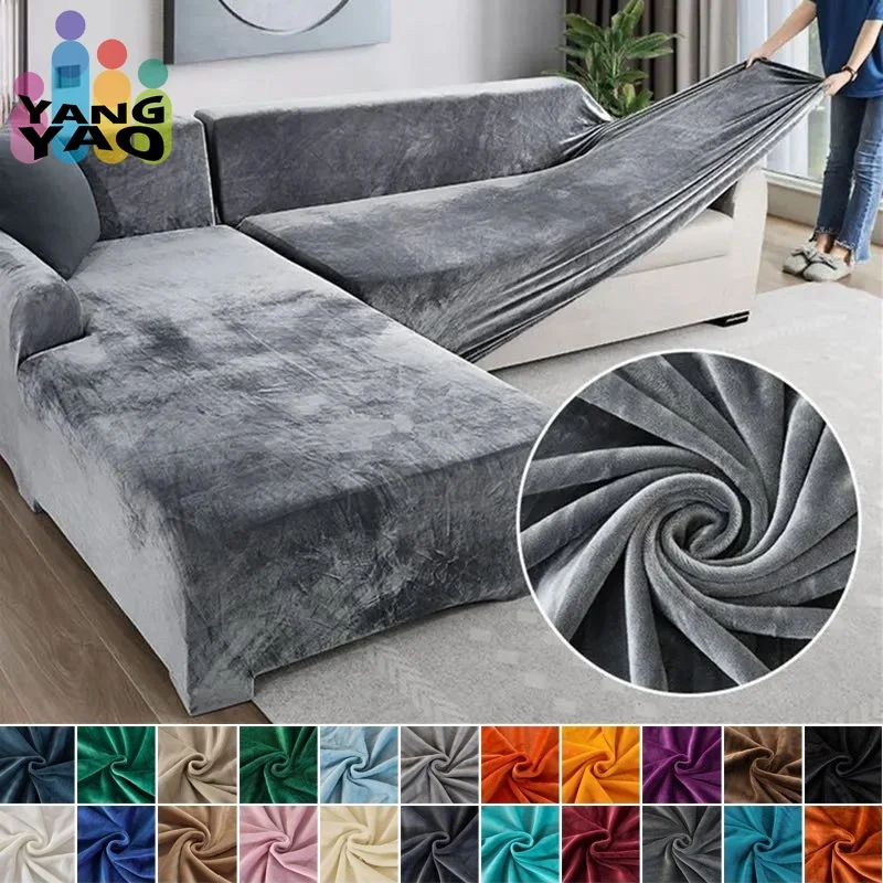 Samt Sofa bezug dicke elastische 1/2/Sitzer Sofa bezug für Wohnzimmer Samt Plüsch l-förmige Ecksofa bezug Couch bezug Image