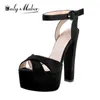 Only maker Frauen kreuz und quer Plateaus andalen Schnalle Peep Toe Block Chunk High Heels Wildleder Wrap Frauen große Schuhe
