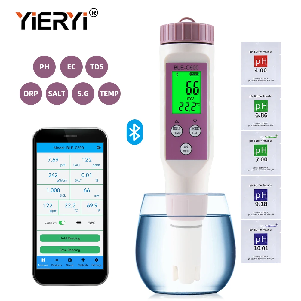 7-in-1/5-in-1 Bluetooth PH Meter Smart PH EC TDS ORP SALZ S.G TEMP Wasser Qualität Test Aquarien Hydrokultur Salzgehalt Tester Image