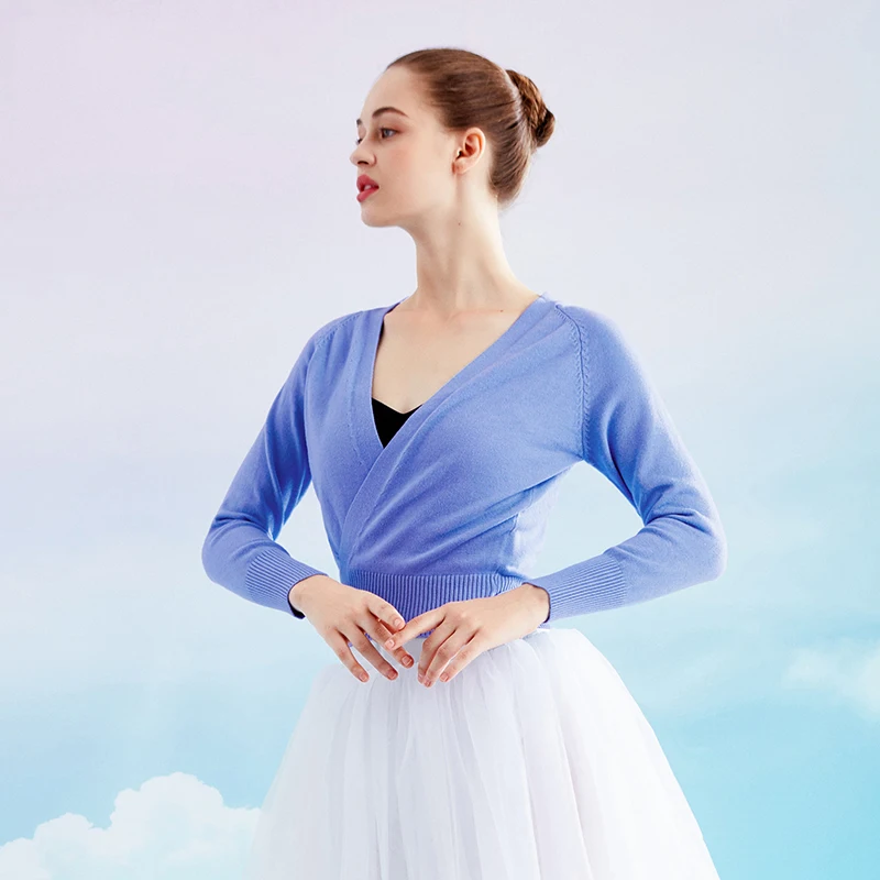 Frauen Ballett Pullover Crop Tops Strickwaren Ballett Trikot Mantel Strickjacke Pullover Herbst Winter Hohe Taille Ballett Kostüme Image