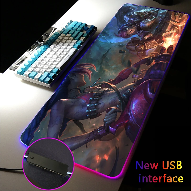 RGB-Mauspad Arcane JINX XXL Multi-Interface Vier USB-Docking-Dock USB-Hub MousePad Typec-Schnittstelle League of Legends Schreibtischunterlage Image