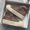 Vintage Braune Paare Casual Sneakers Komfort Wildleder Dicke Sohle Herrenschuhe Trend Schnür-High-Top-Schuhe Herren Vulkanisierte Leinwand